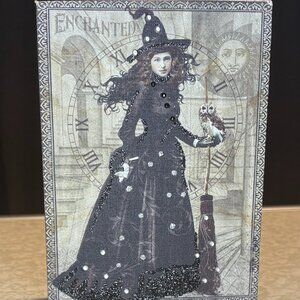 Enchanted Witch Halloween Canvas Art Decor with Glitter